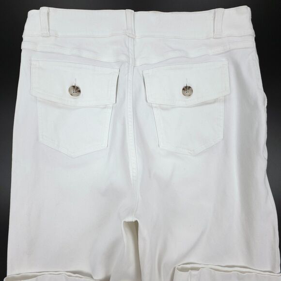 NEW Spanx Stretch Twill Cropped Pant White 70s Boho Wide Leg Shaping Trouser - Picture 6 of 8